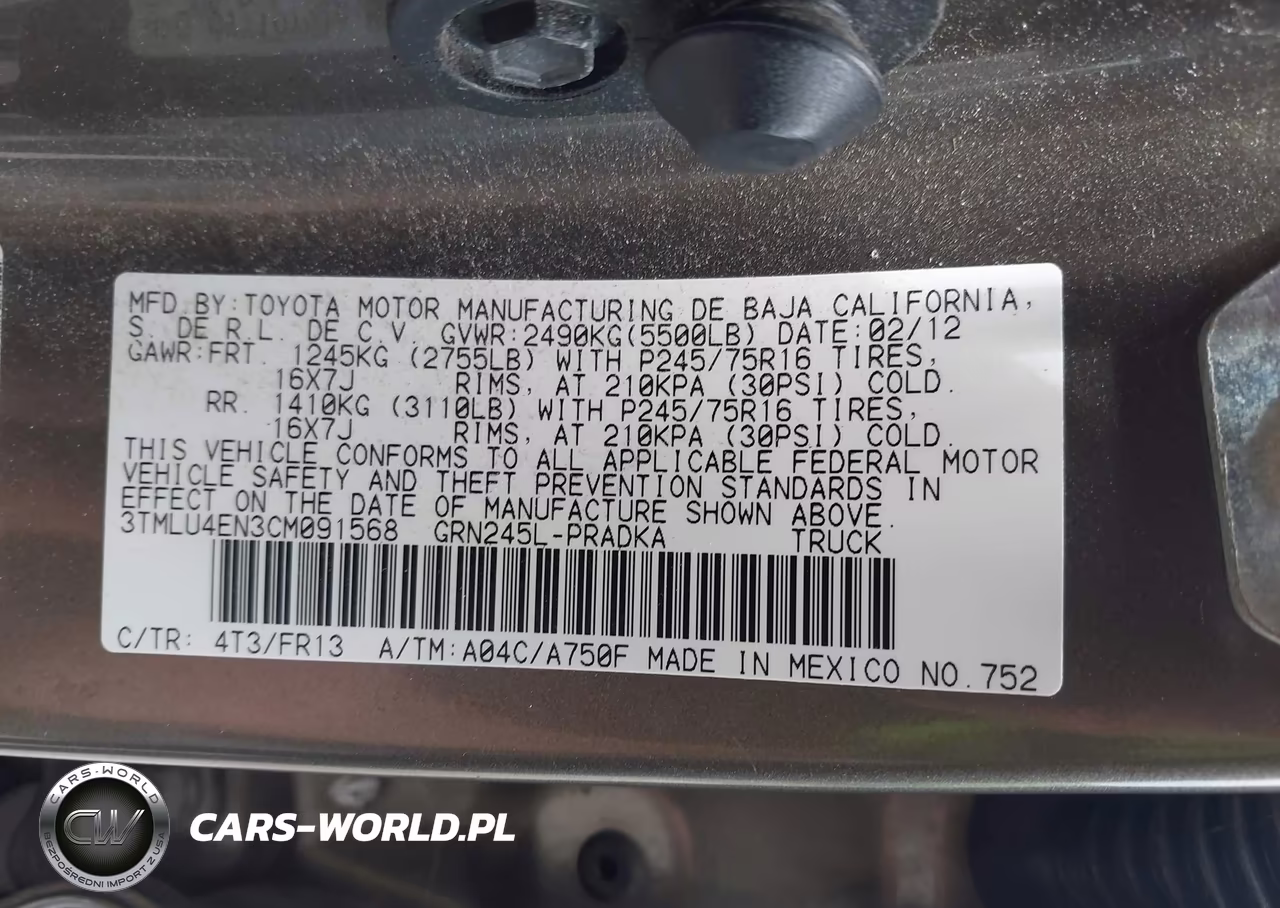 2012 Toyota Tacoma Base V6 VIN:3TMLU4EN3CM091568 - 9