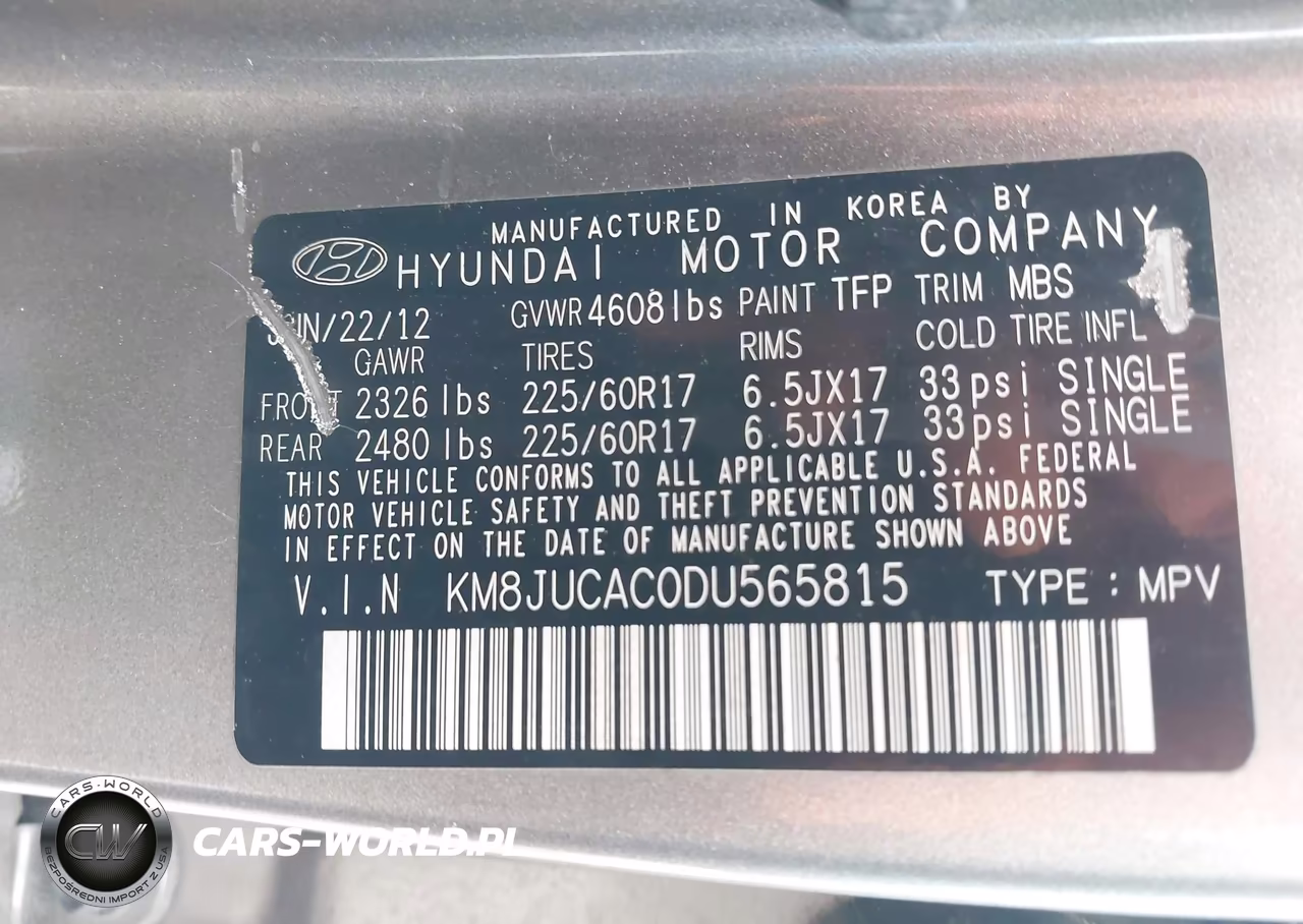 2013 Hyundai Tucson Gls VIN:KM8JUCAC0DU565815 - 9