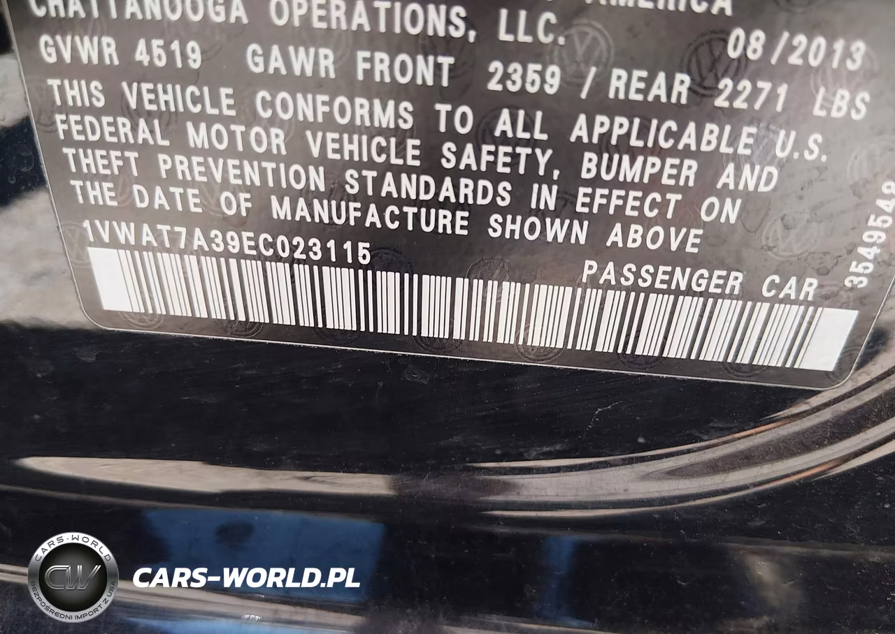 2014 Volkswagen Passat 1.8T Wolfsburg Edition VIN:1VWAT7A39EC023115 - 9