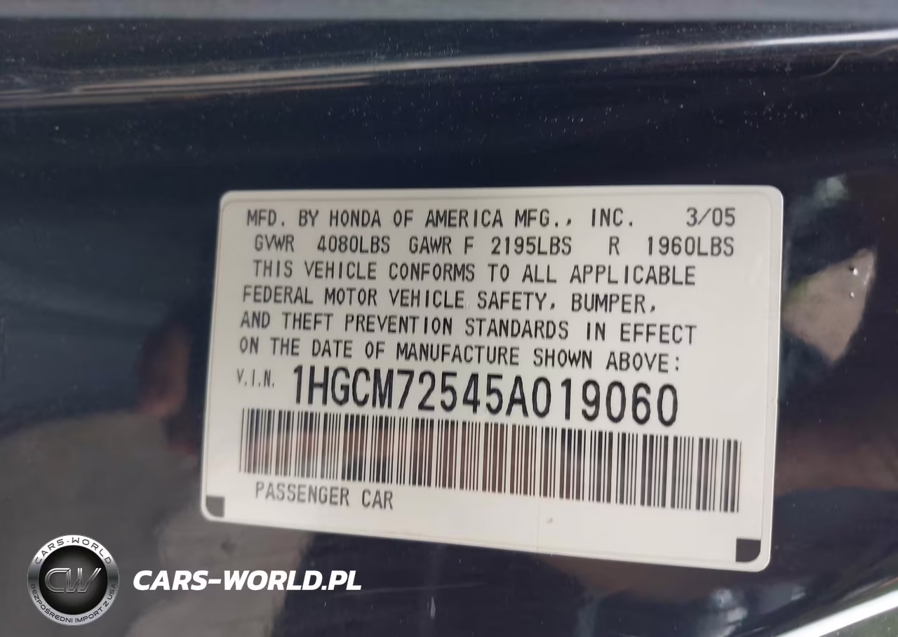 2005 Honda Accord 2.4 Lx Special Edition VIN:1HGCM72545A019060 - 9