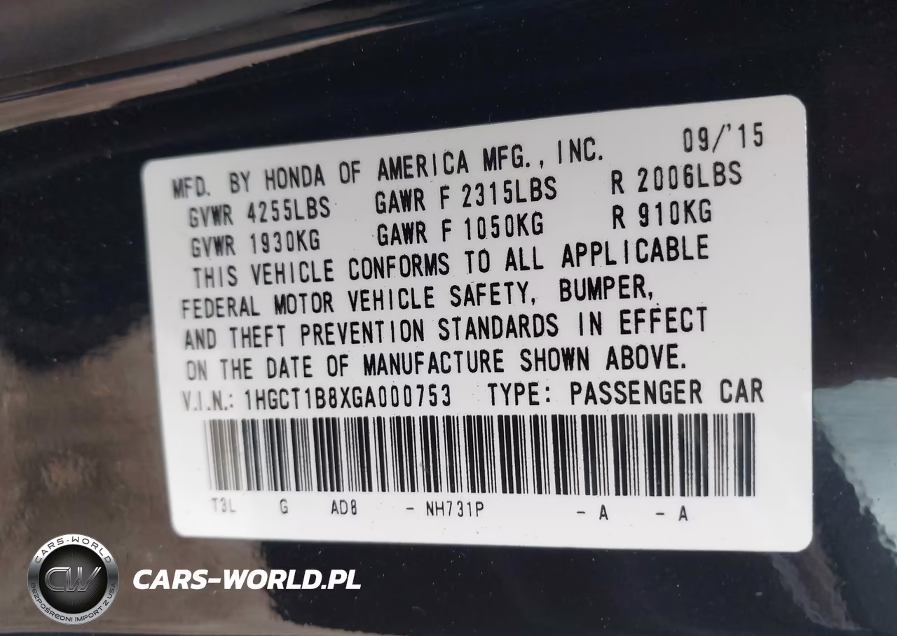 2016 Honda Accord Ex-L VIN:1HGCT1B8XGA000753 - 9
