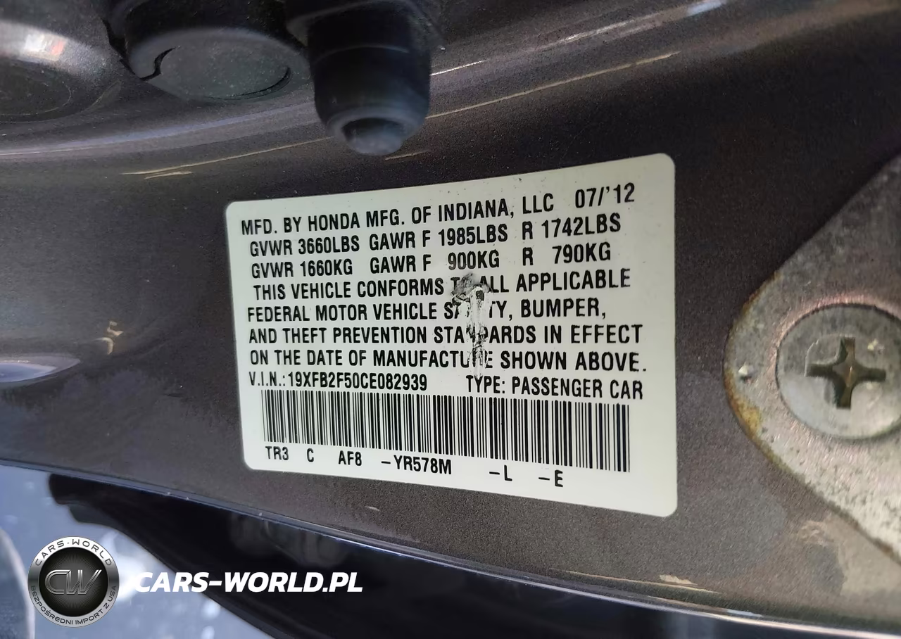 2012 Honda Civic Lx VIN:19XFB2F50CE082939 - 9