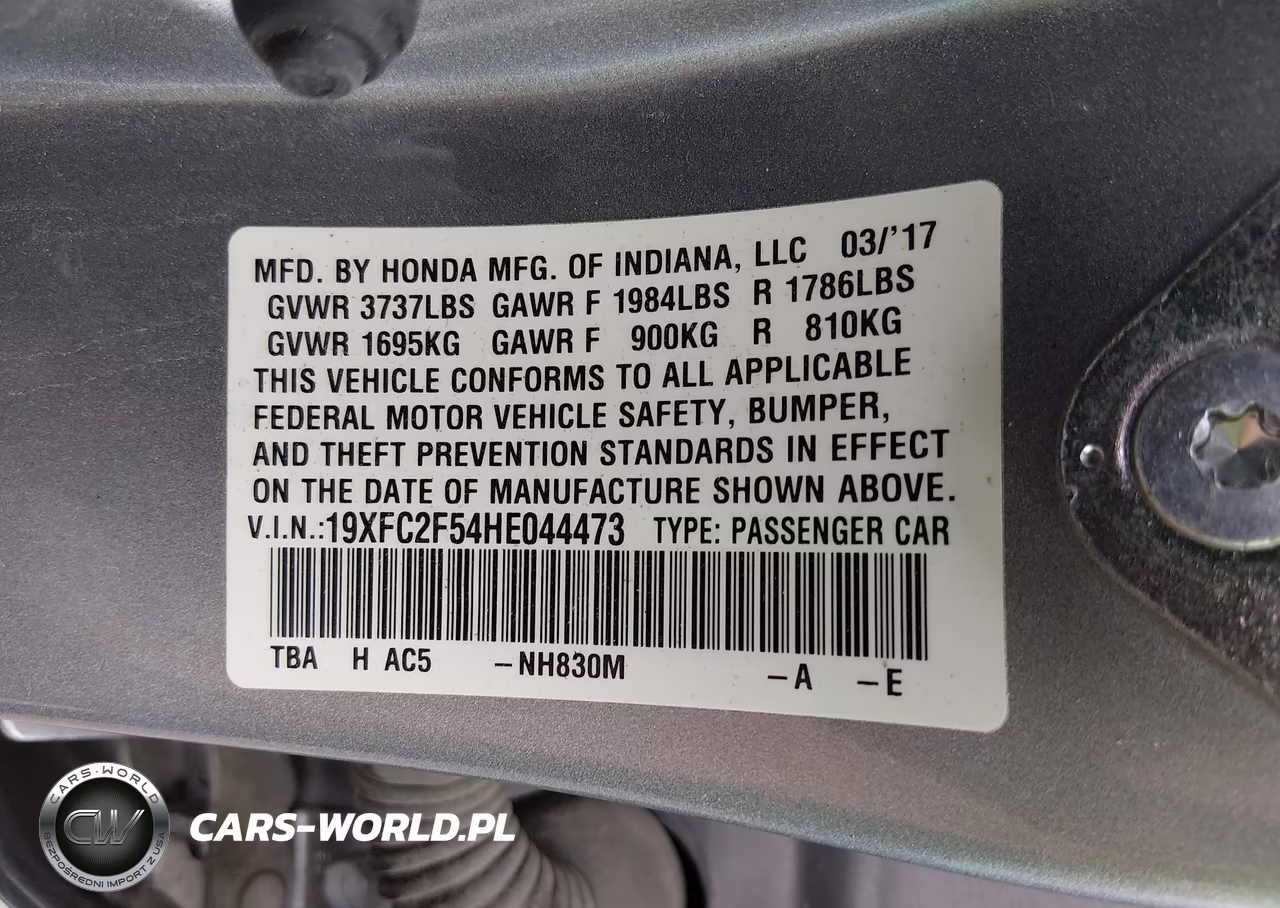 2017 Honda Civic Lx VIN:19XFC2F54HE044473 - 9