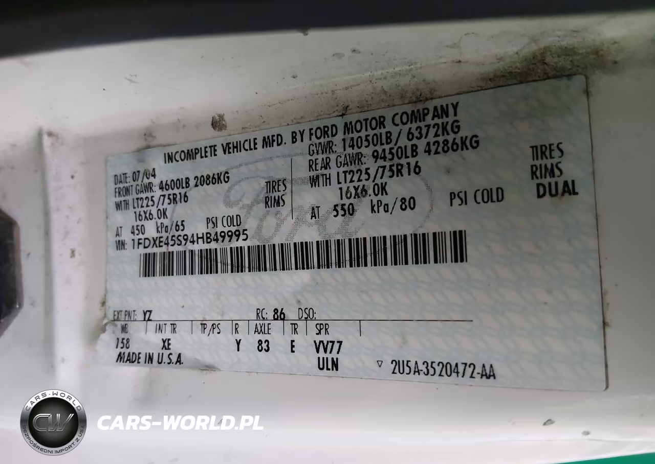 2004 Ford E-450 Cutaway Standard VIN:1FDXE45S94HB49995 - 8