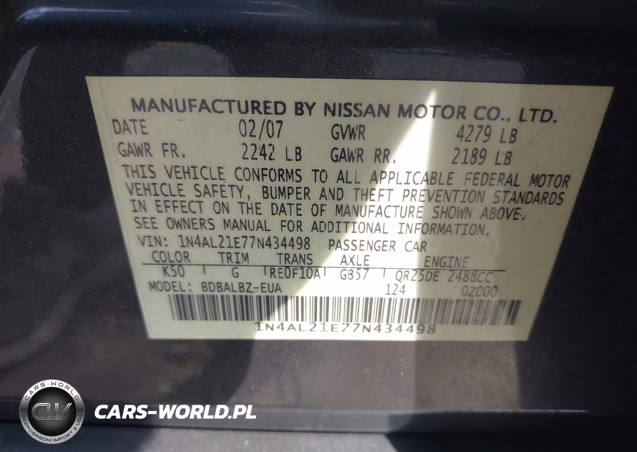 2007 Nissan Altima 2.5 S VIN:1N4AL21E77N434498 - 9