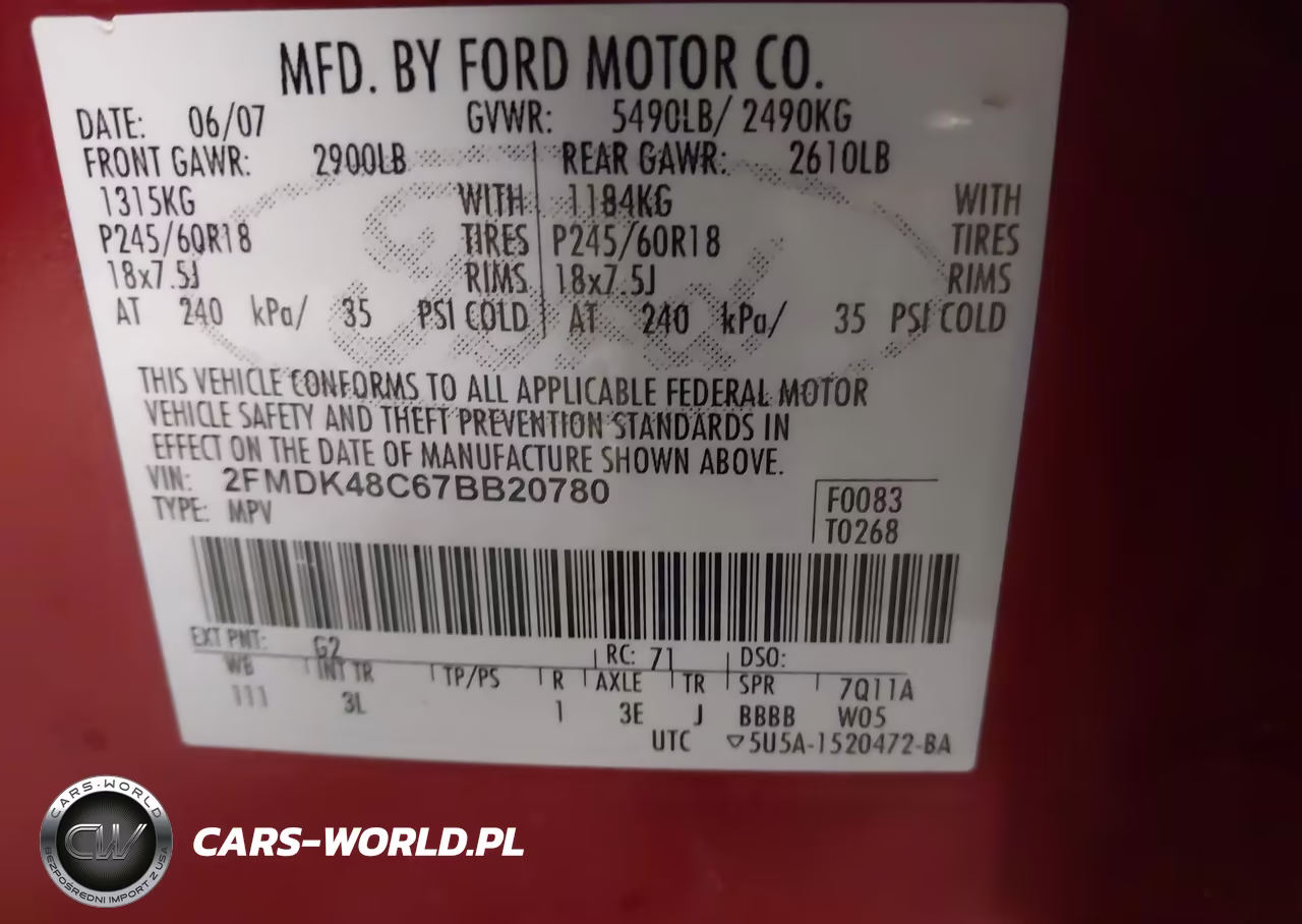 2007 Ford Edge Sel VIN:2FMDK48C67BB20780 - 9