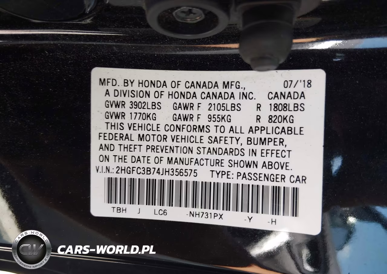 2018 Honda Civic Ex-L VIN:2HGFC3B74JH356575 - 9