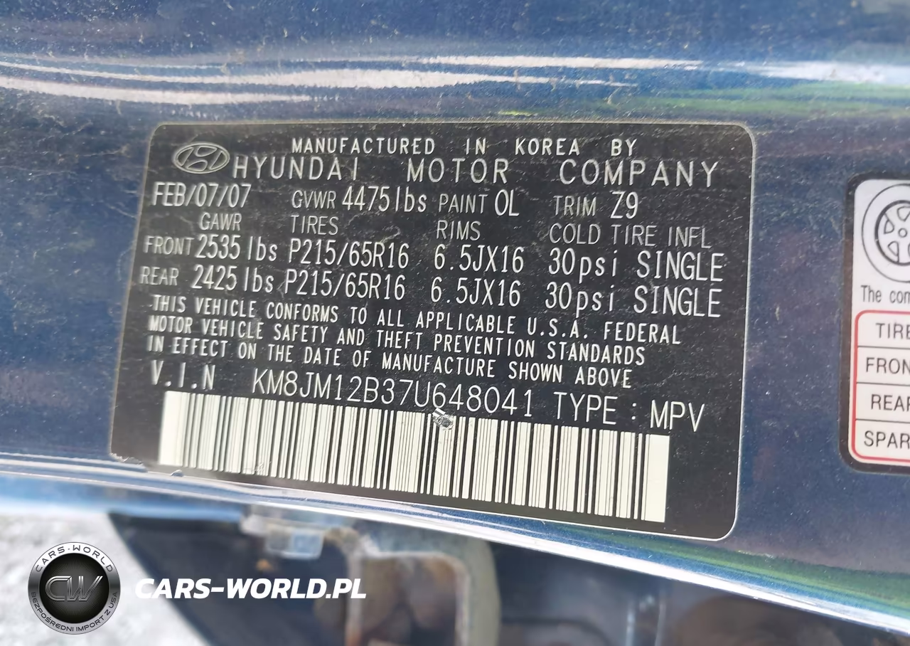 2007 Hyundai Tucson Gls VIN:KM8JM12B37U648041 - 9