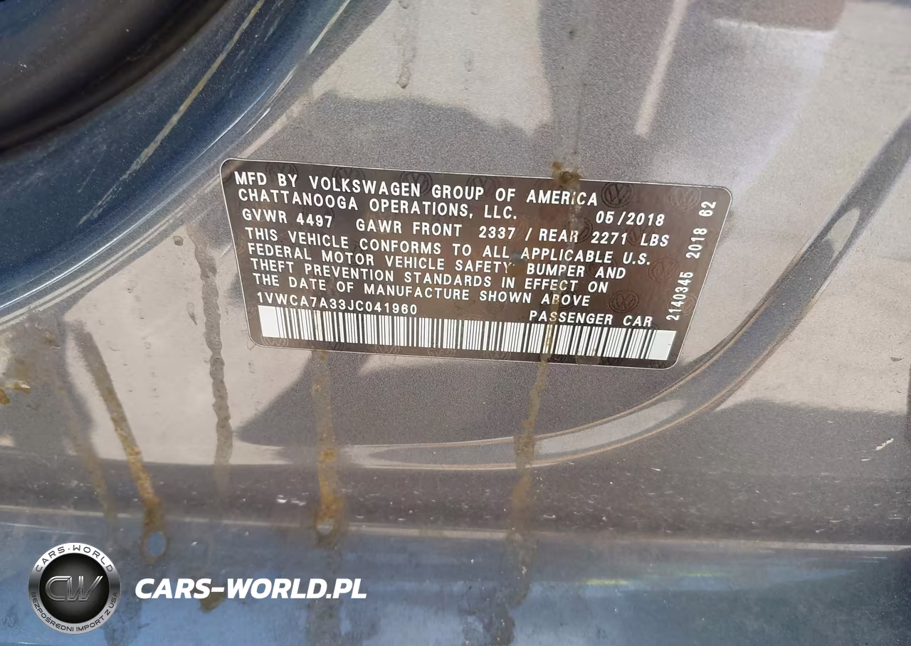 2018 Volkswagen Passat 2.0T Sel Premium VIN:1VWCA7A33JC041960 - 9