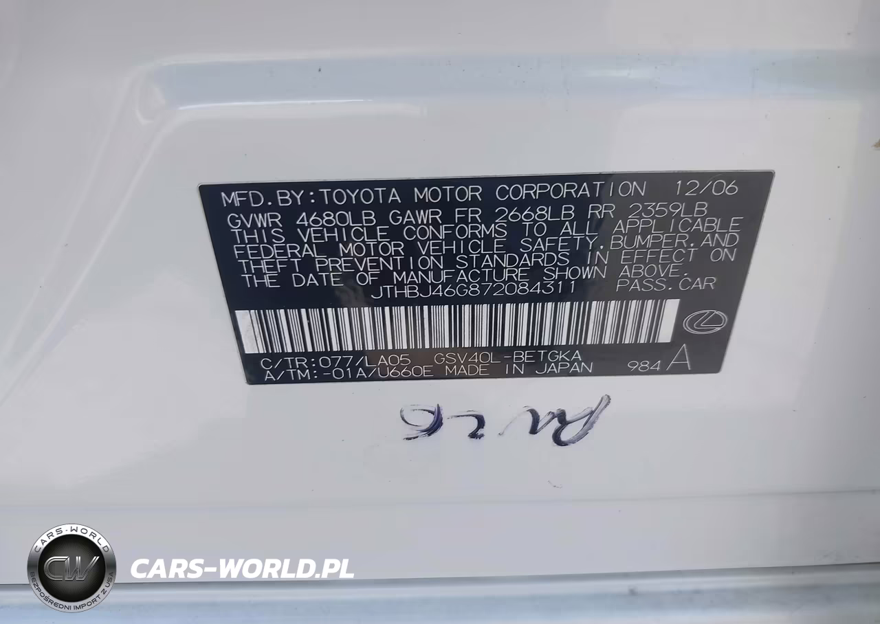 2007 Lexus Es 350 VIN:JTHBJ46G872084311 - 9