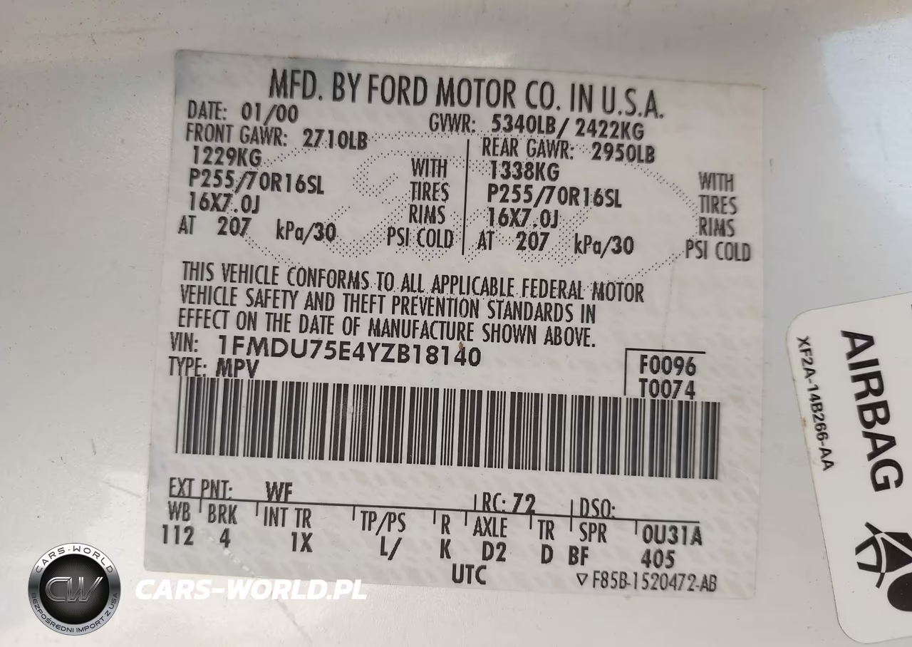 2000 Ford Explorer Limited VIN:1FMDU75E4YZB18140 - 9