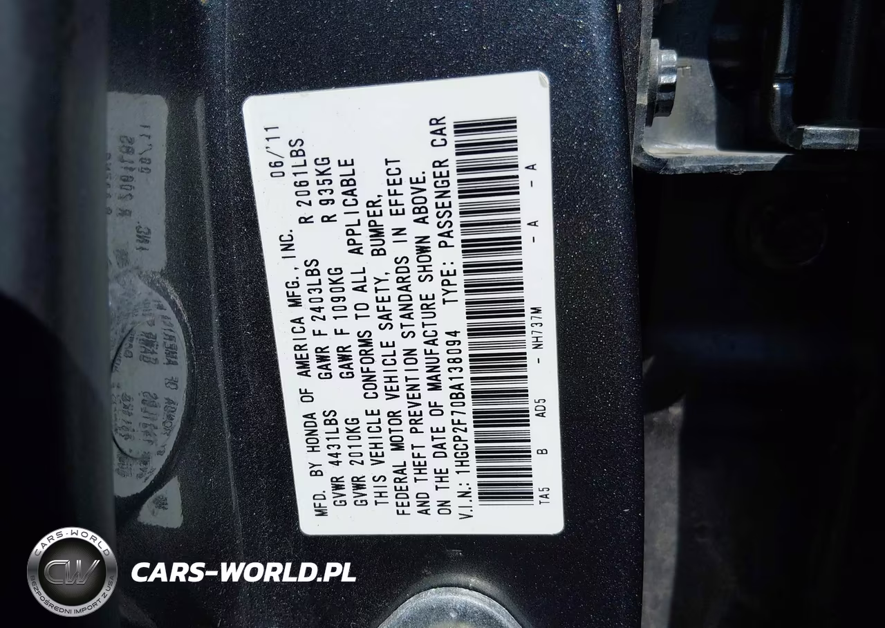 2011 Honda Accord 2.4 Ex VIN:1HGCP2F70BA138094 - 9