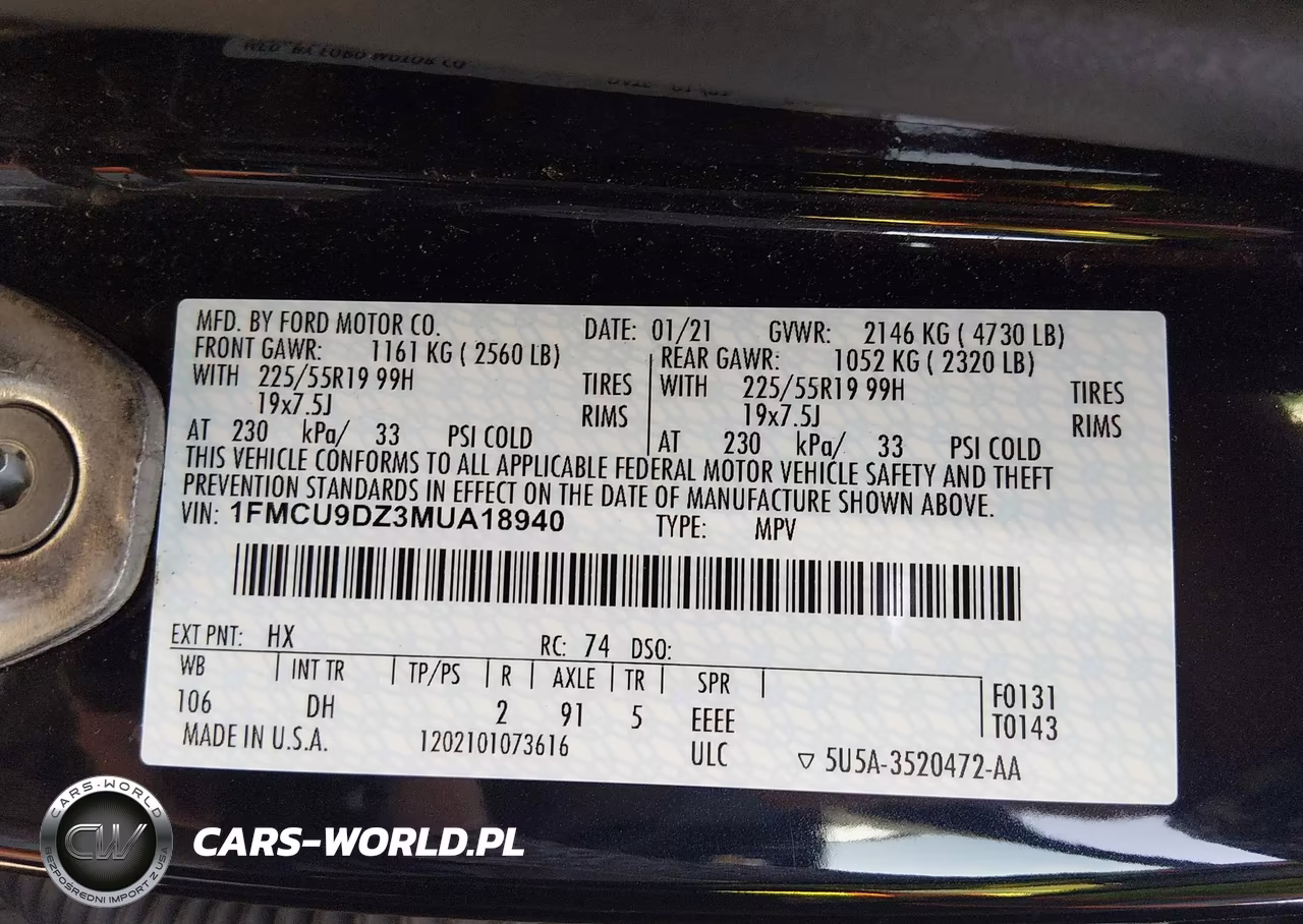 2021 Ford Escape Titanium Hybrid VIN:1FMCU9DZ3MUA18940 - 9