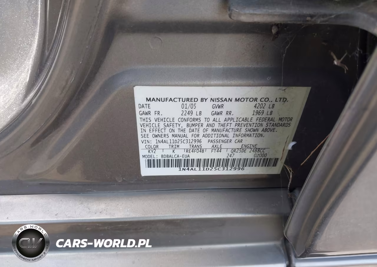 2005 Nissan Altima 2.5 S VIN:1N4AL11D25C312996 - 9