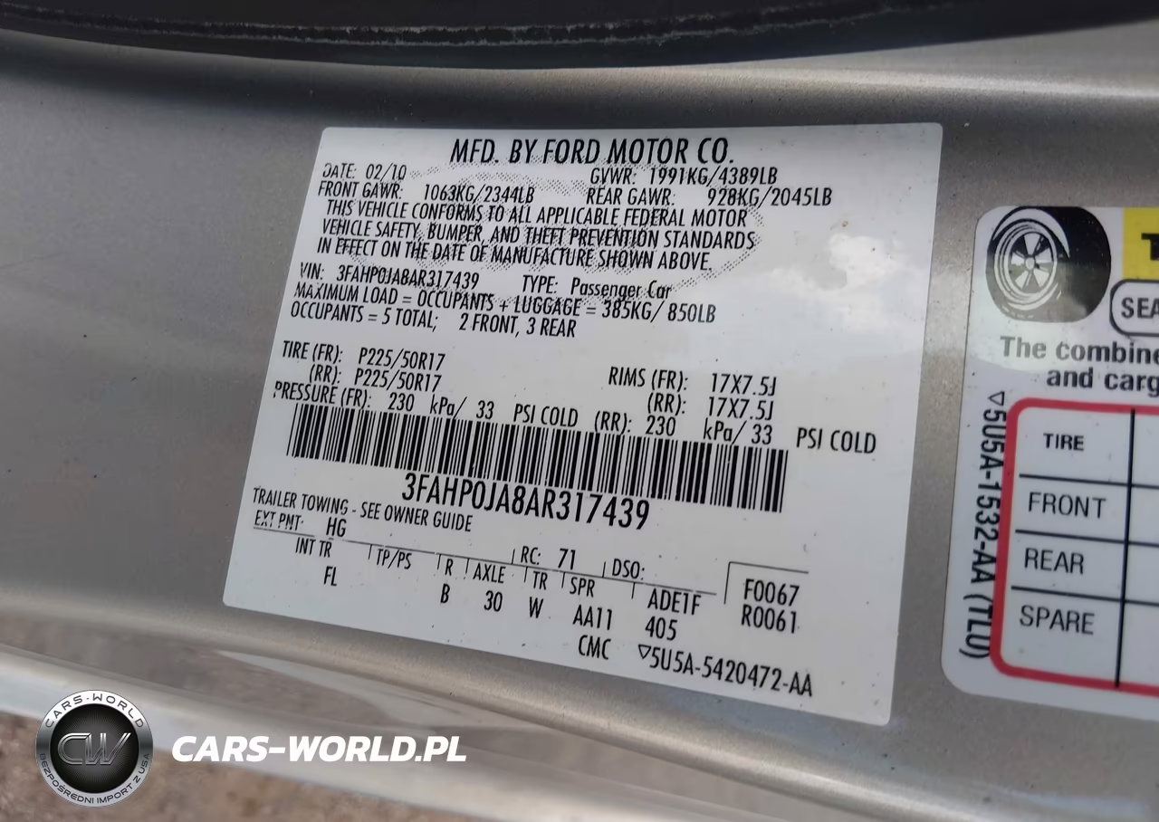 2010 Ford Fusion Sel VIN:3FAHP0JA8AR317439 - 9