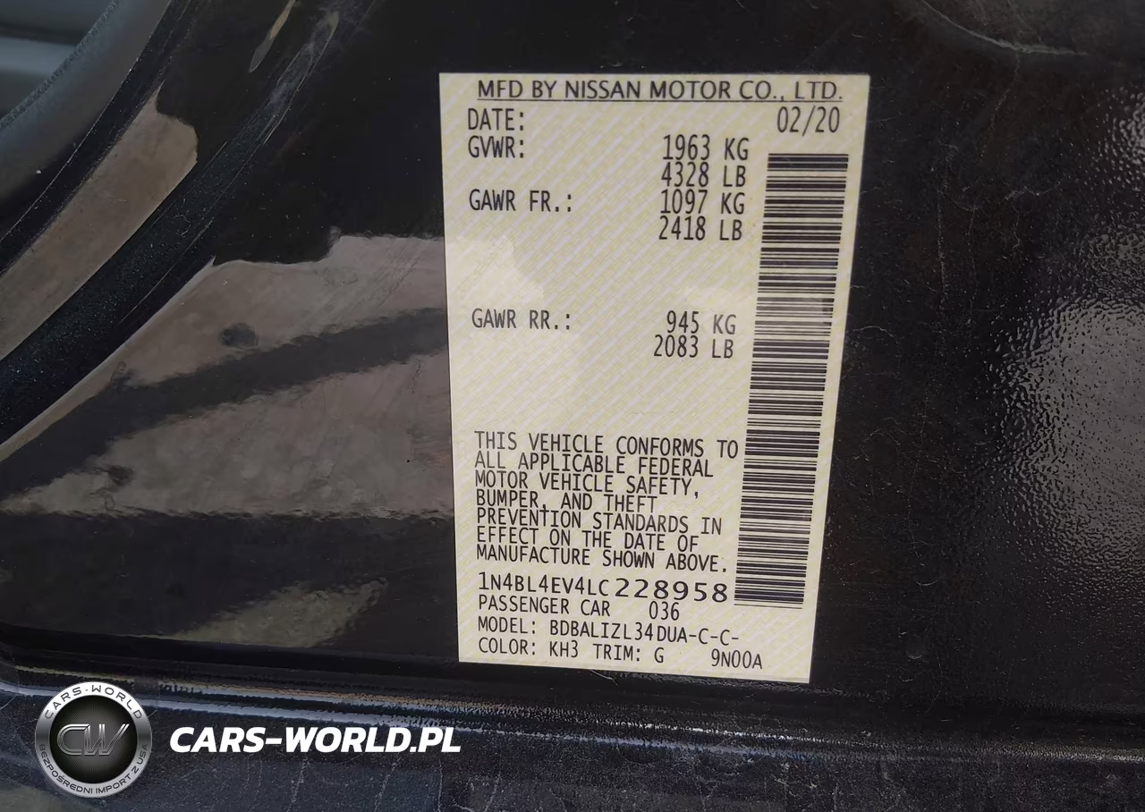 2020 Nissan Altima Sl Fwd VIN:1N4BL4EV4LC228958 - 9