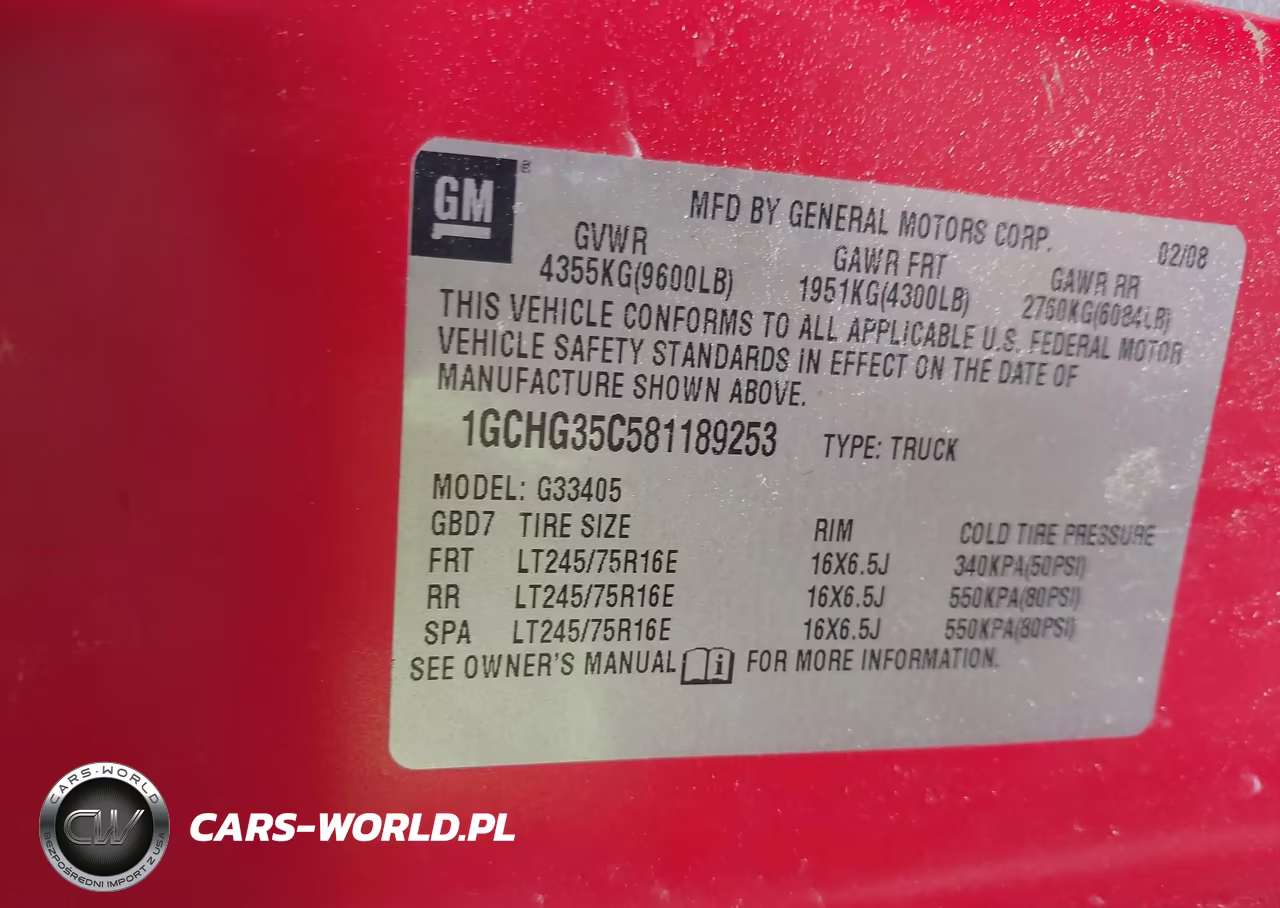 2008 Chevrolet Express Work Van VIN:1GCHG35C581189253 - 9