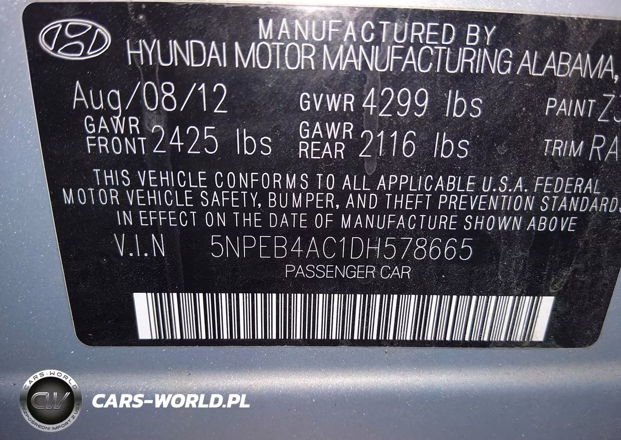 2013 Hyundai Sonata Gls VIN:5NPEB4AC1DH578665 - 9