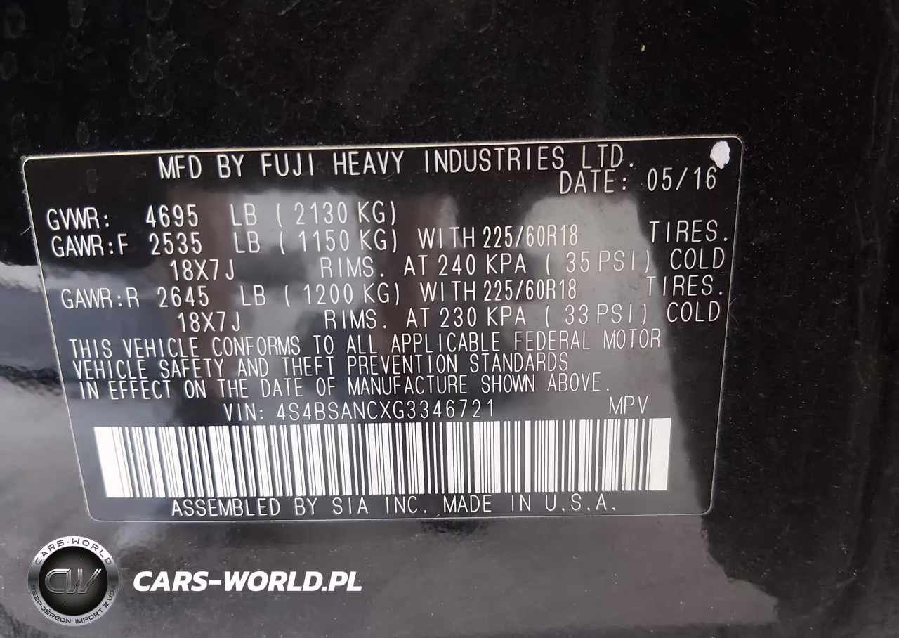 2016 Subaru Outback 2.5I Limited VIN:4S4BSANCXG3346721 - 9