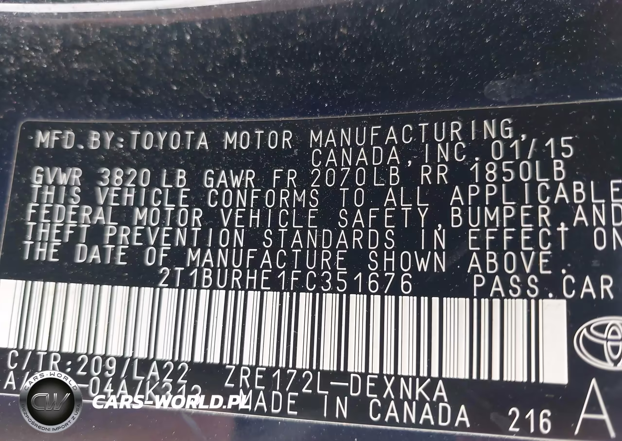 2015 Toyota Corolla Le Premium VIN:2T1BURHE1FC351676 - 9