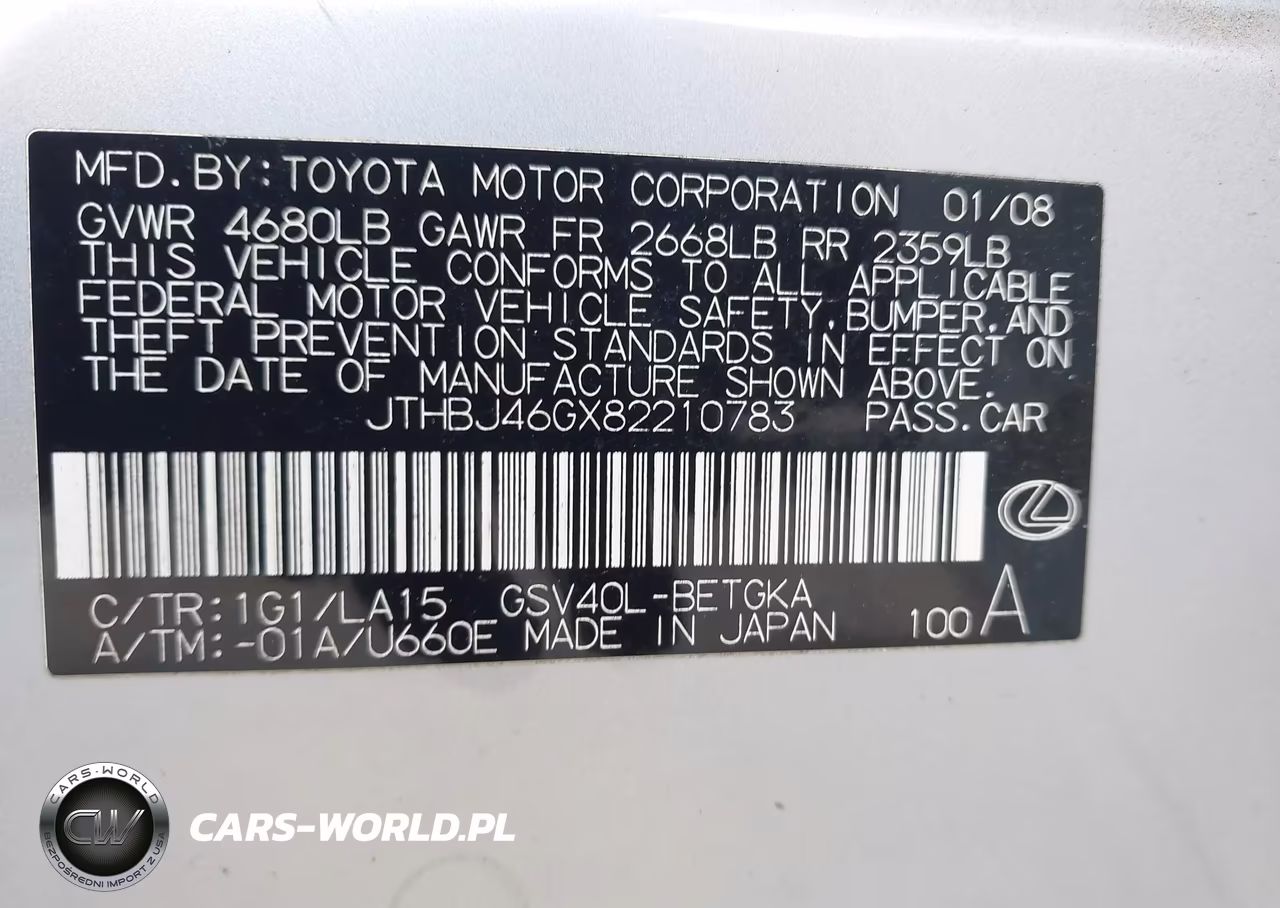 2008 Lexus Es 350 VIN:JTHBJ46GX82210783 - 9