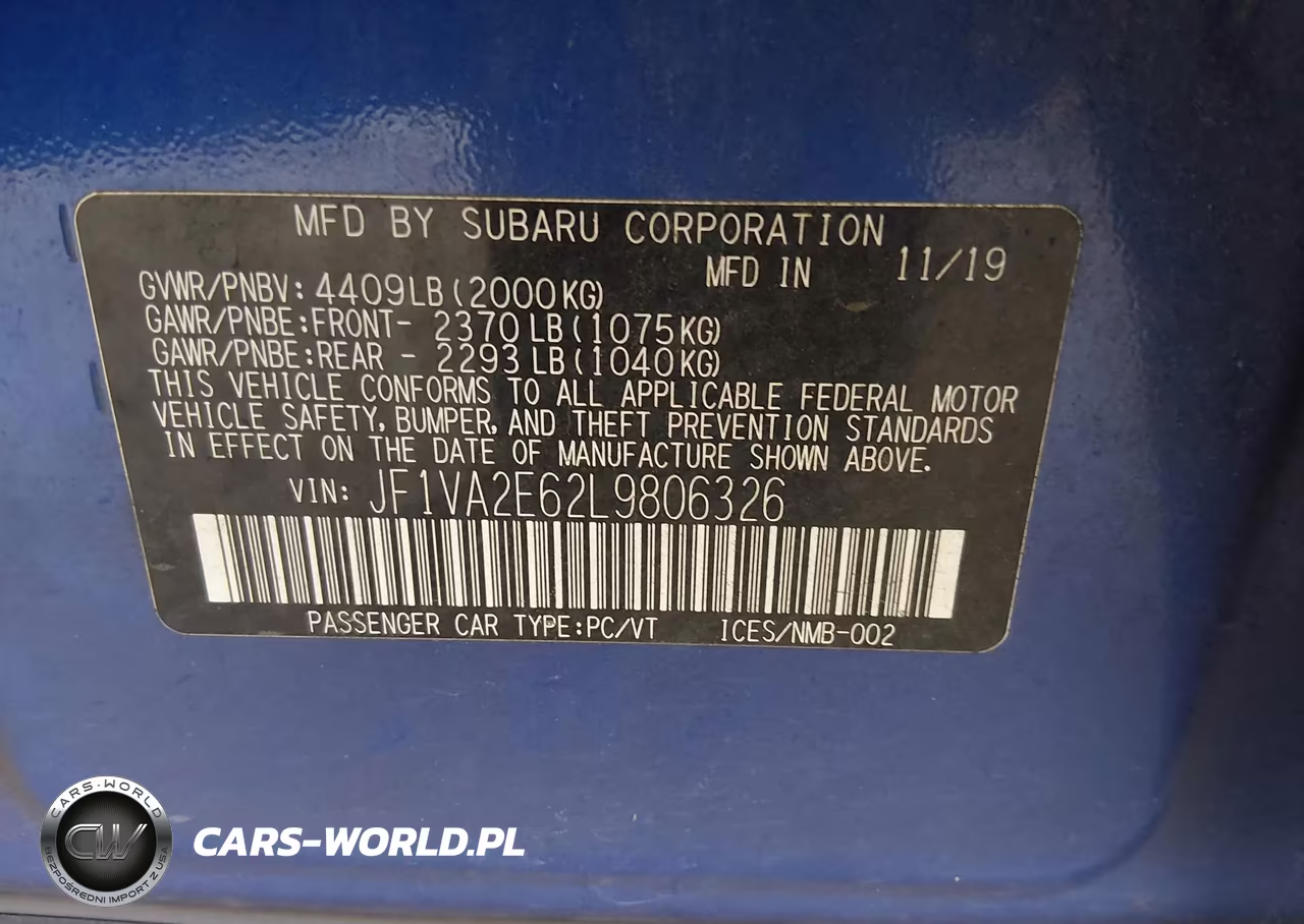 2020 Subaru Wrx Sti VIN:JF1VA2E62L9806326 - 9