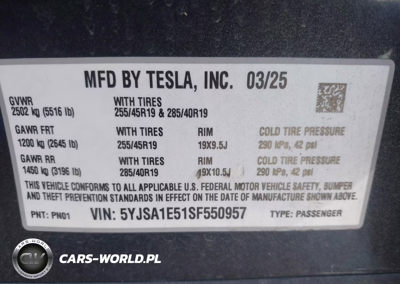 2025 Tesla Model S Rear-Wheel Drive VIN:5YJSA1E51SF550957 - 9