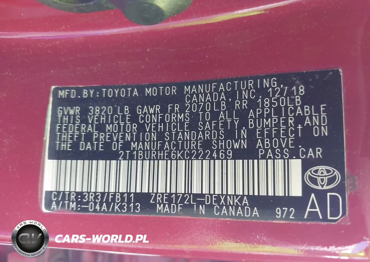 2019 Toyota Corolla Le VIN:2T1BURHE6KC222469 - 9