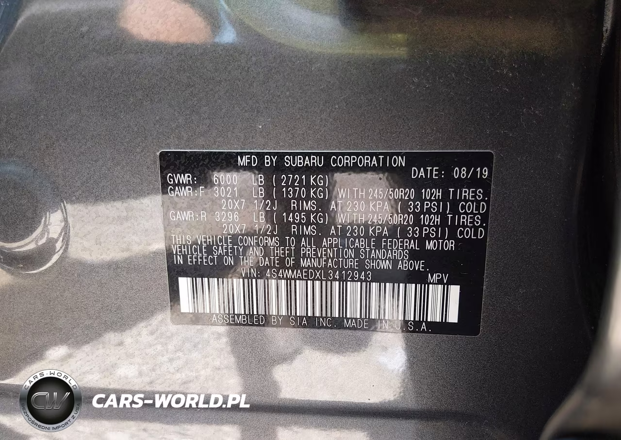 2020 Subaru Ascent Premium VIN:4S4WMAEDXL3412943 - 9