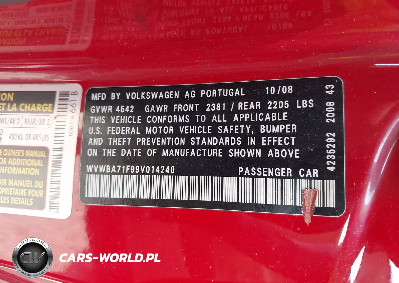 2009 Volkswagen Eos Komfort VIN:WVWBA71F99V014240 - 9