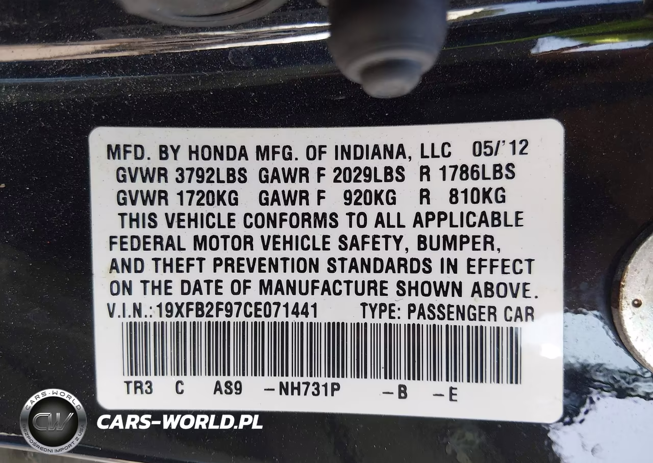 2012 Honda Civic Ex-L VIN:19XFB2F97CE071441 - 9