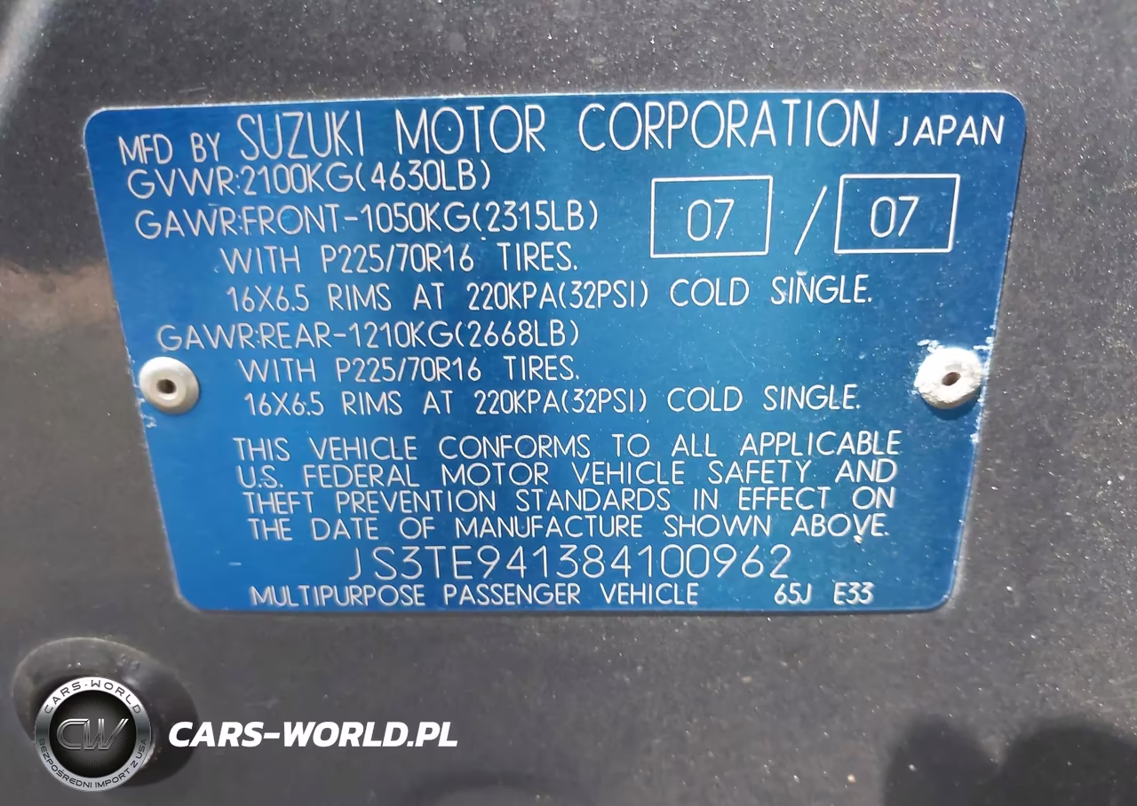 2008 Suzuki Grand Vitara Appearance-Appearance Plus-W-Spare Cargo Covers VIN:JS3TE941384100962 - 9