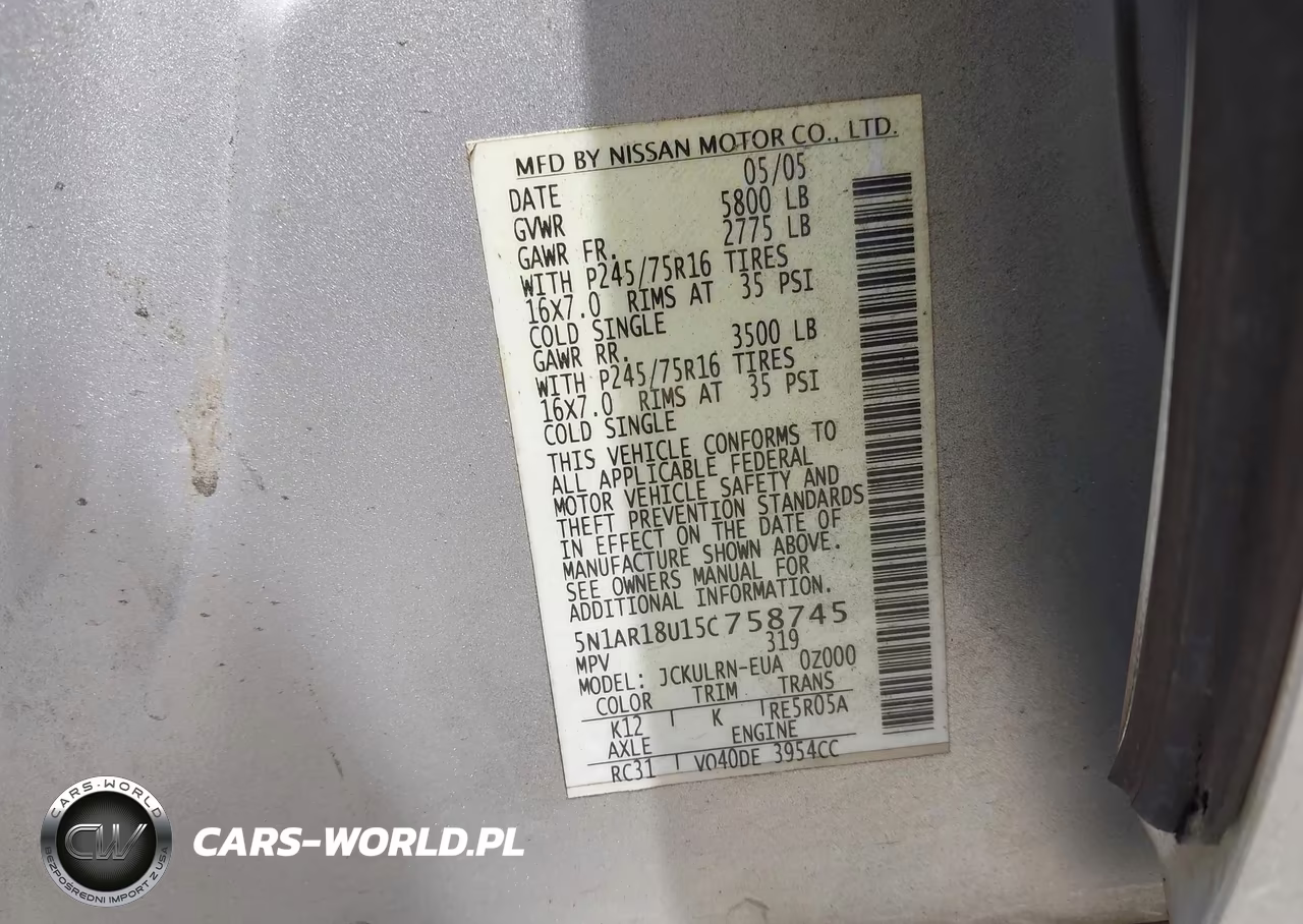 2005 Nissan Pathfinder Xe VIN:5N1AR18U15C758745 - 9