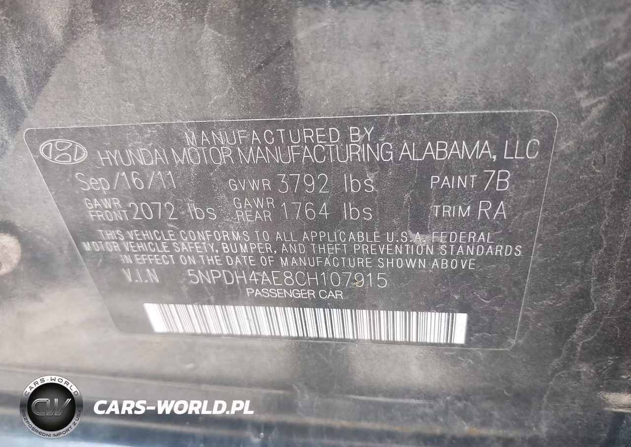 2012 Hyundai Elantra Gls VIN:5NPDH4AE8CH107915 - 9