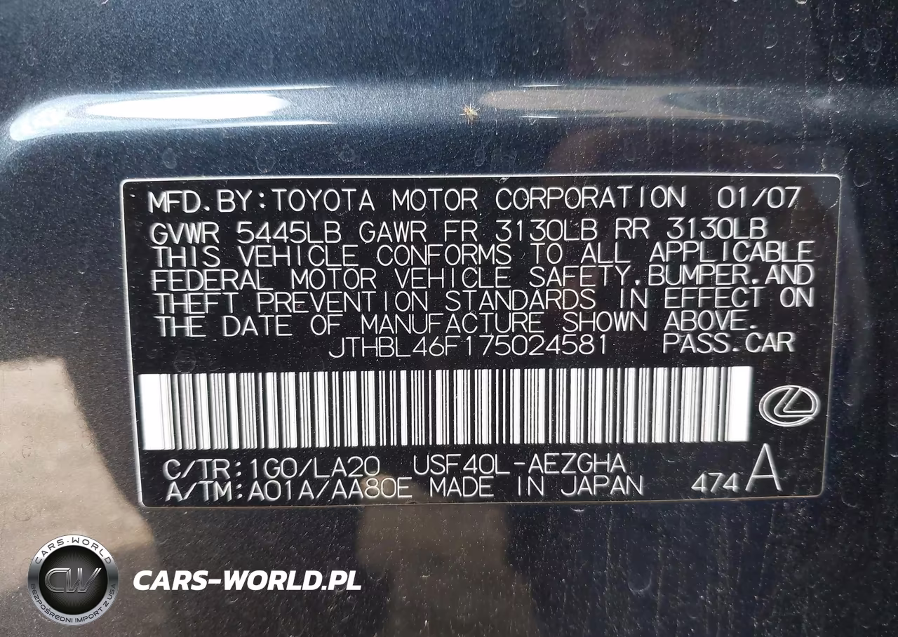 2007 Lexus Ls 460 VIN:JTHBL46F175024581 - 9