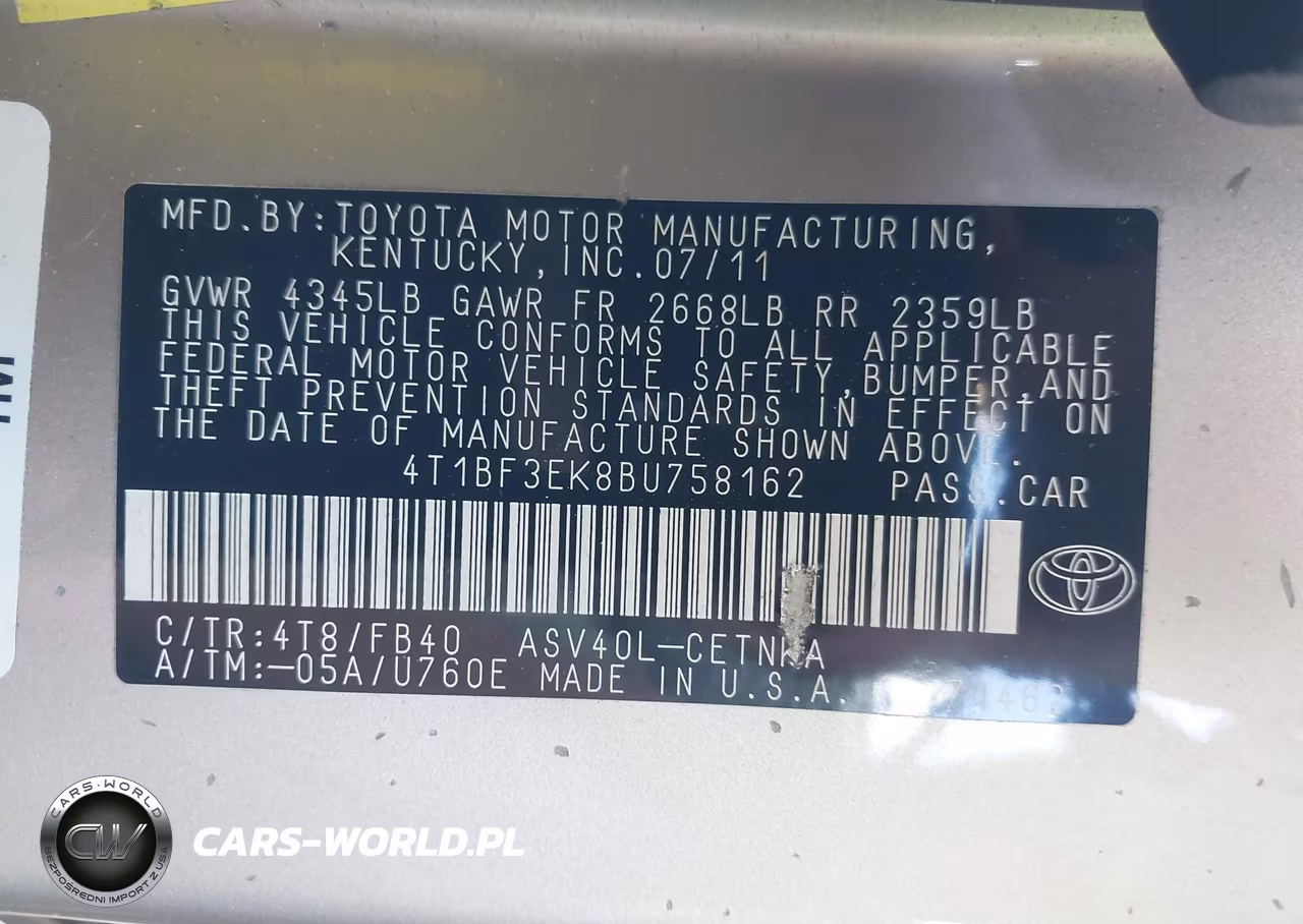 2011 Toyota Camry Le VIN:4T1BF3EK8BU758162 - 9