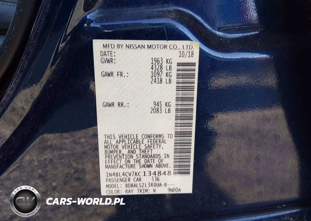 2019 Nissan Altima 2.5 Sr VIN:1N4BL4CV7KC134848 - 9