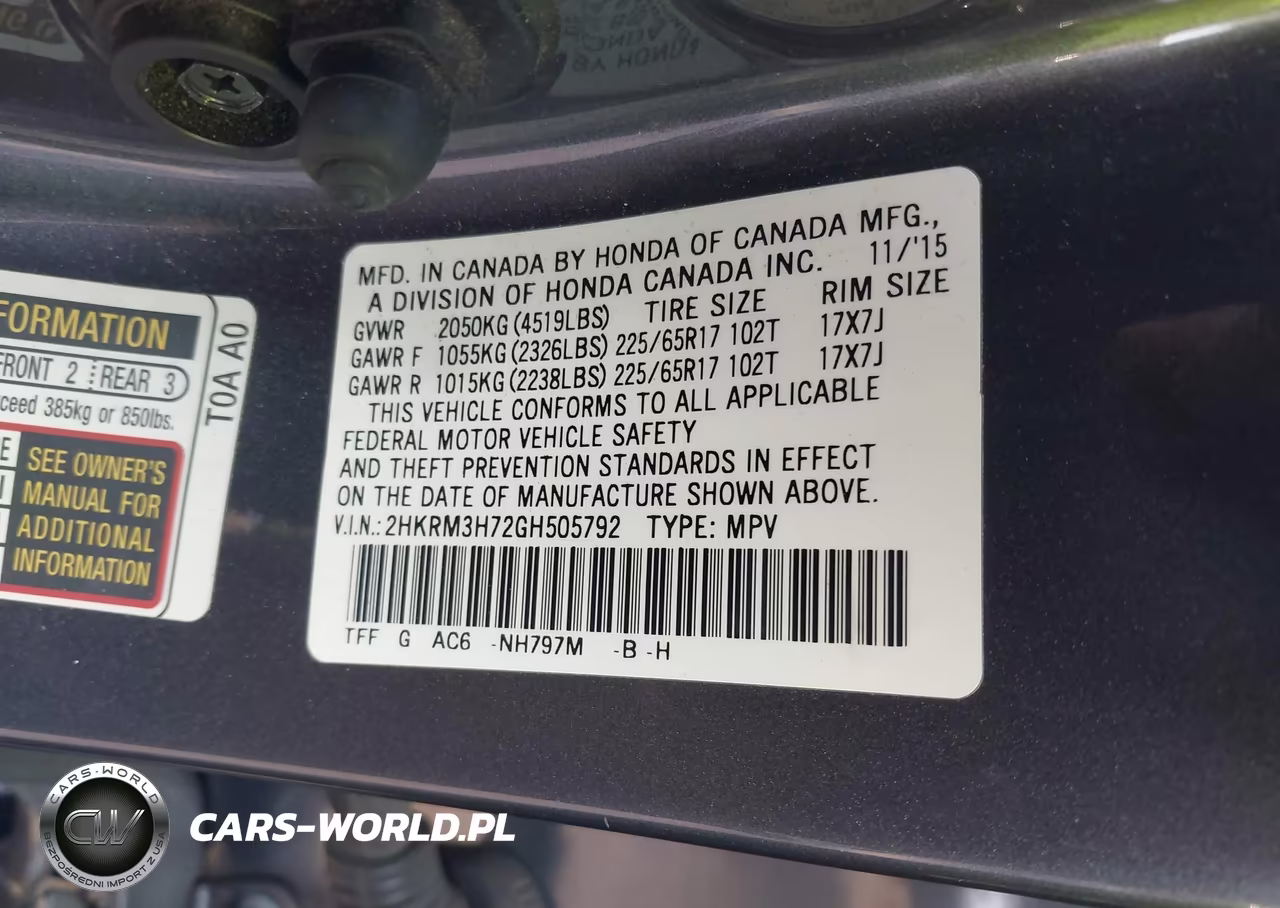 2016 Honda Cr-V Ex-L VIN:2HKRM3H72GH505792 - 9
