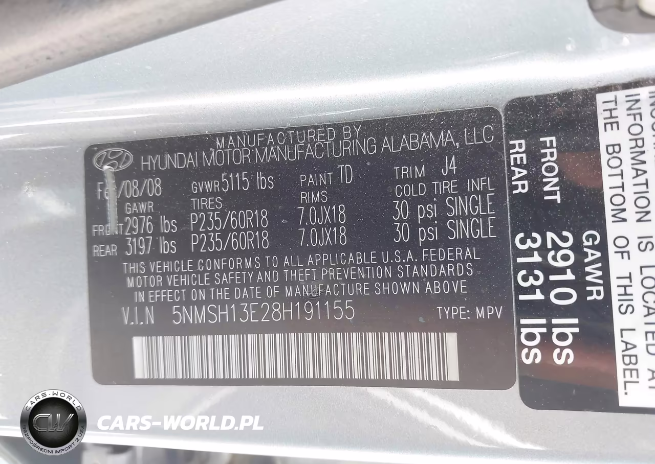 2008 Hyundai Santa Fe Limited-Se VIN:5NMSH13E28H191155 - 9