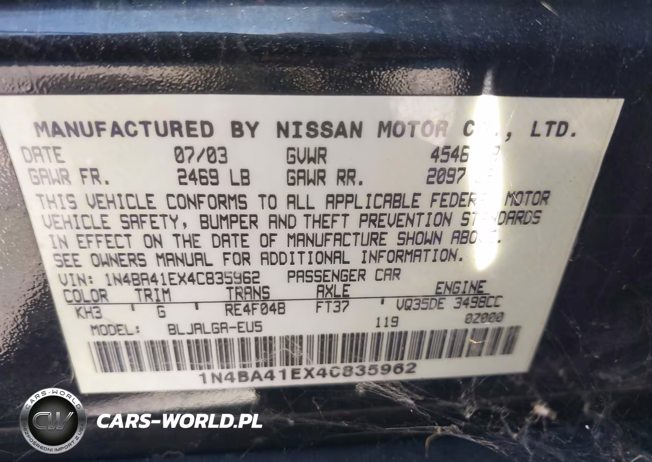 2004 Nissan Maxima 3.5 Sl VIN:1N4BA41EX4C835962 - 9