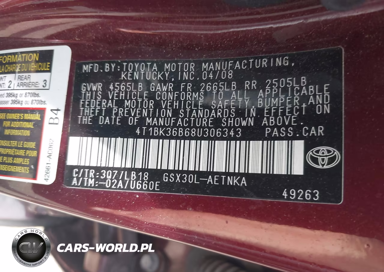 2008 Toyota Avalon Touring VIN:4T1BK36B68U306343 - 9