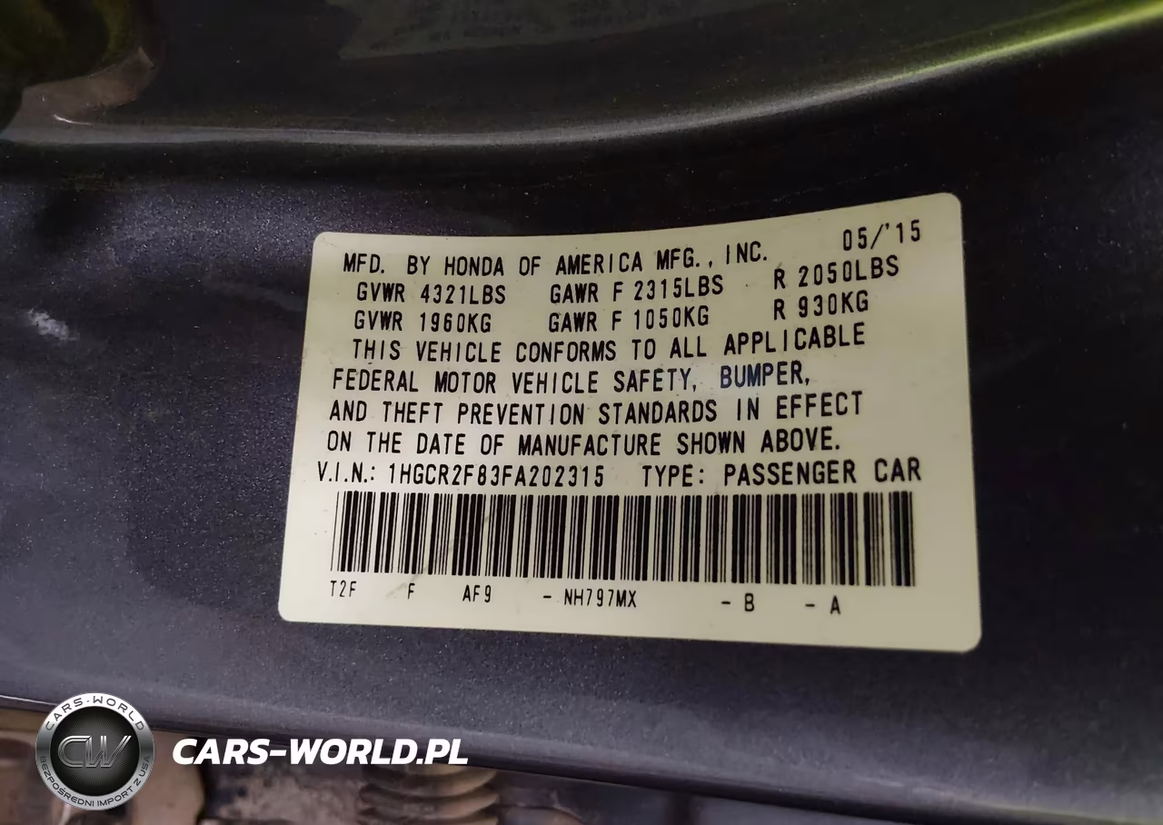 2015 Honda Accord Ex-L VIN:1HGCR2F83FA202315 - 9