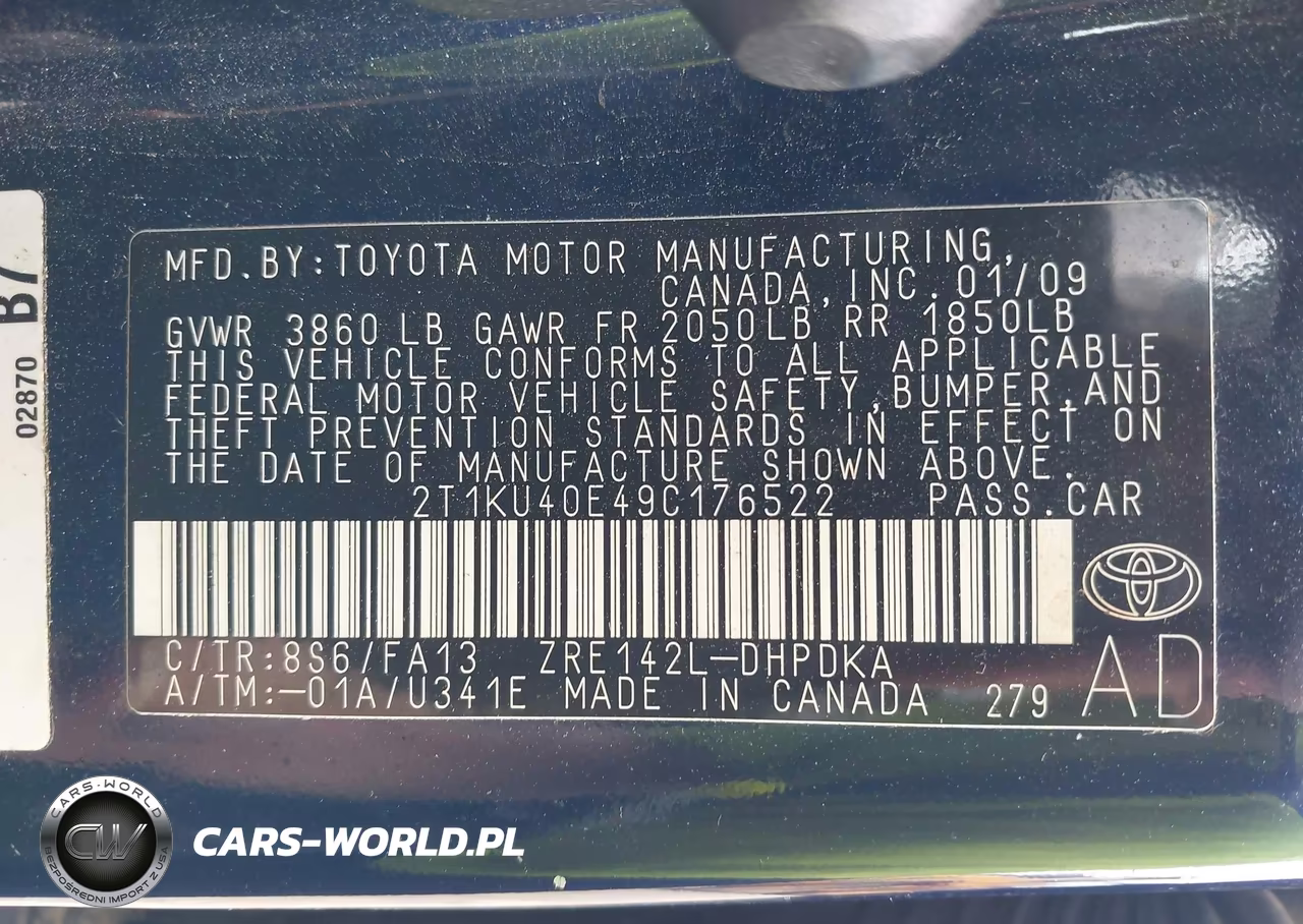 2009 Toyota Matrix VIN:2T1KU40E49C176522 - 9