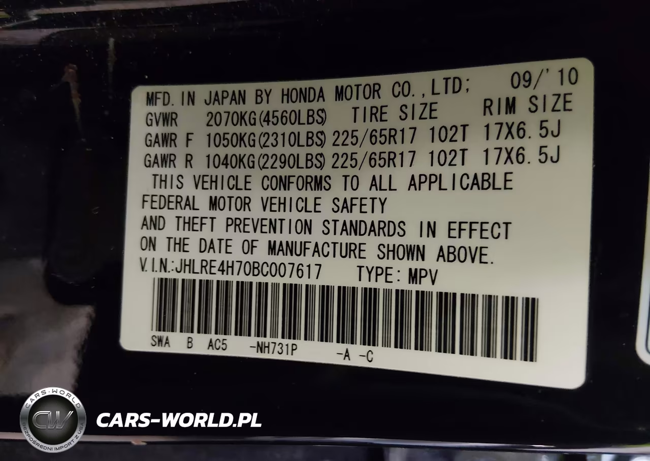 2011 Honda Cr-V Ex-L VIN:JHLRE4H70BC007617 - 9