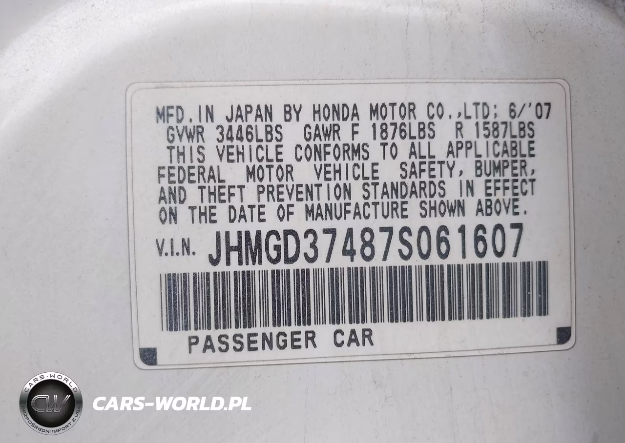 2007 Honda Fit VIN:JHMGD37487S061607 - 9