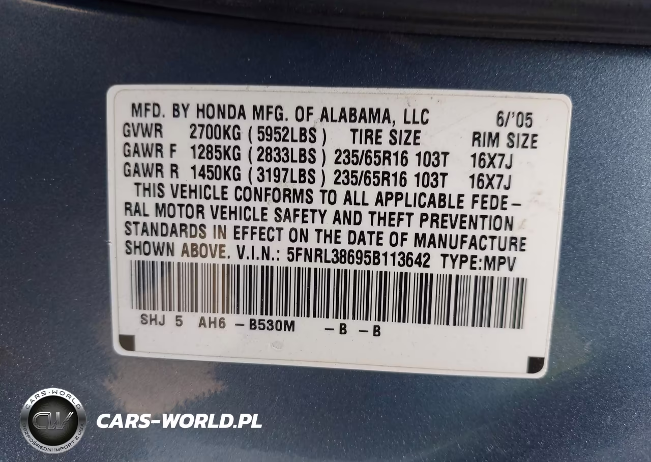 2005 Honda Odyssey Ex-L VIN:5FNRL38695B113642 - 9