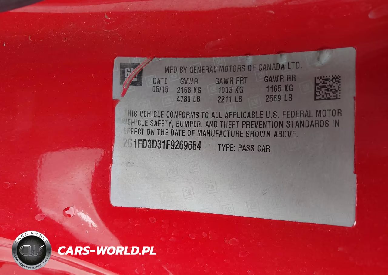 2015 CHEVROLET CAMARO 1LT VIN:2G1FD3D31F9269684 - 9