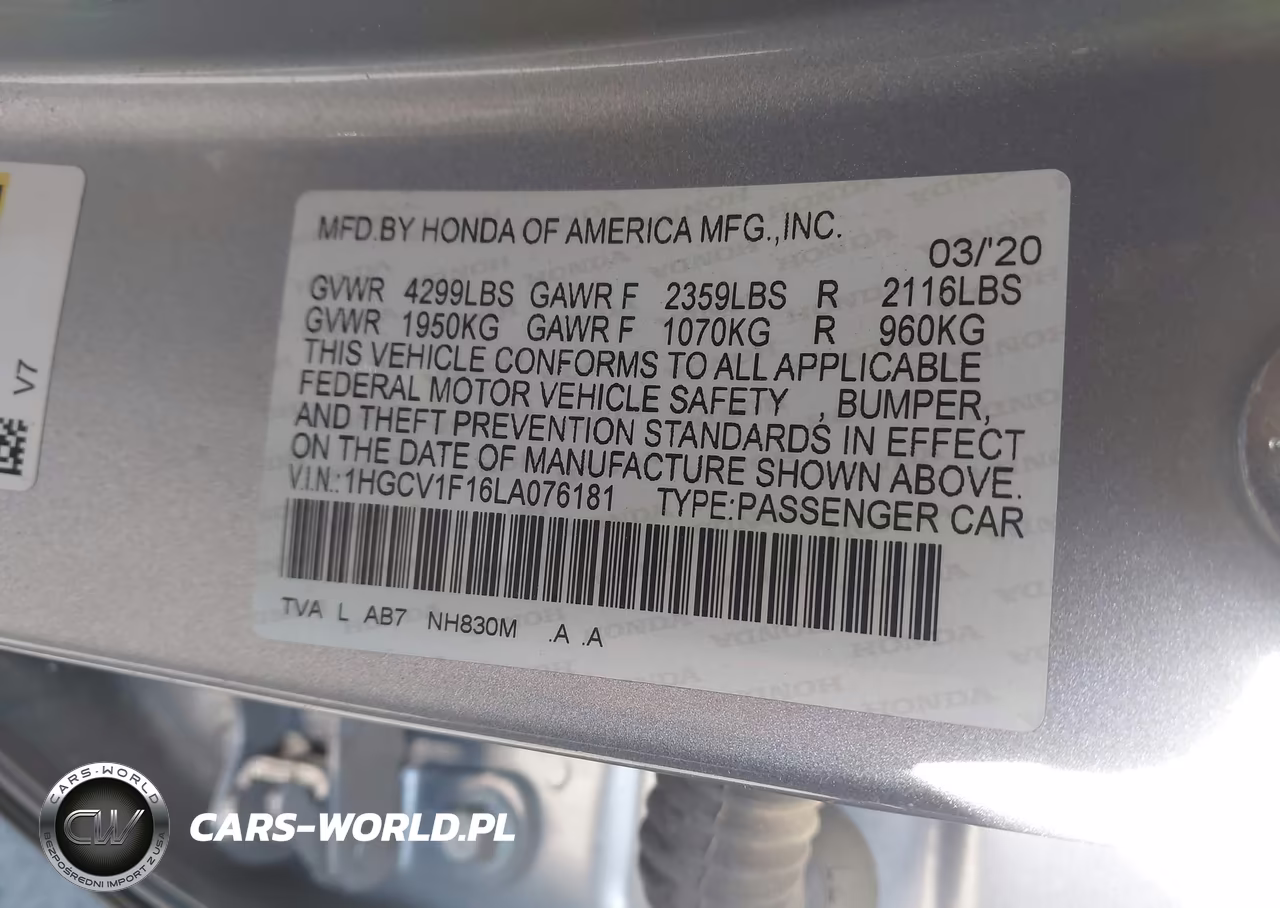 2020 Honda Accord Lx VIN:1HGCV1F16LA076181 - 9
