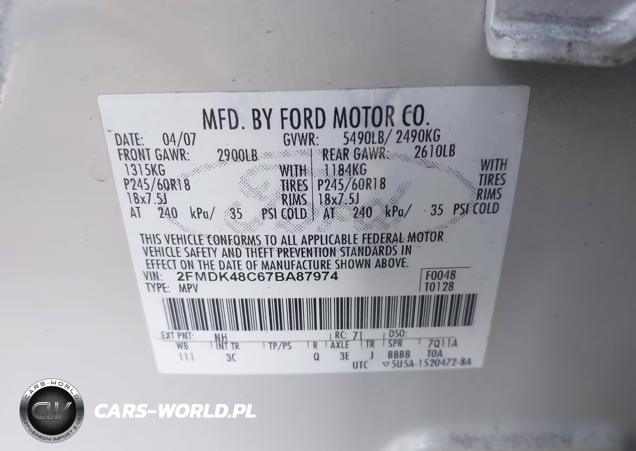 2007 Ford Edge Sel VIN:2FMDK48C67BA87974 - 9