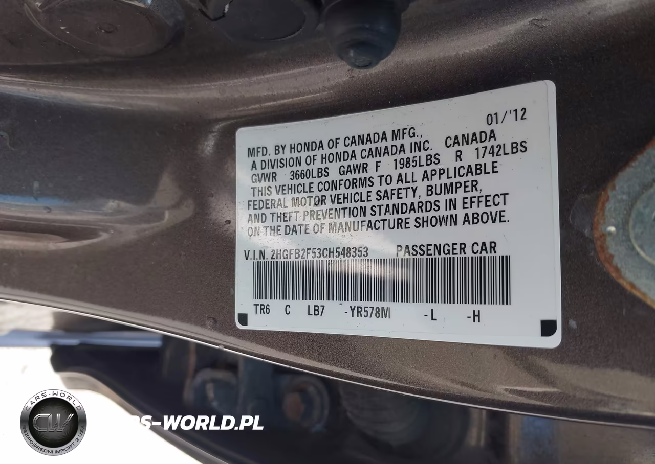 2012 Honda Civic Lx VIN:2HGFB2F53CH548353 - 9